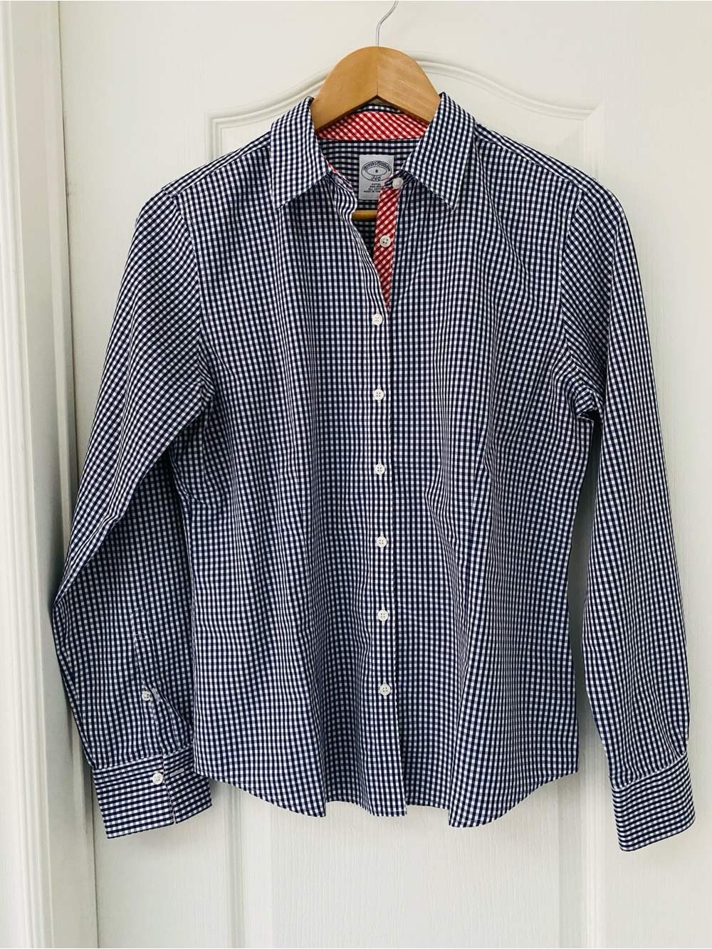 Brooks Brothers Blue Gingham Button Down Shirt Cotton Career Prep Blouse 8